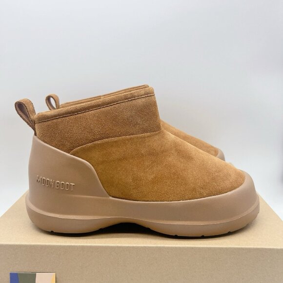 Moon Boot Luna Low Faux Shearling Lined Boots Platform Cognac Suede EU 38 US 7 - Picture 7 of 16